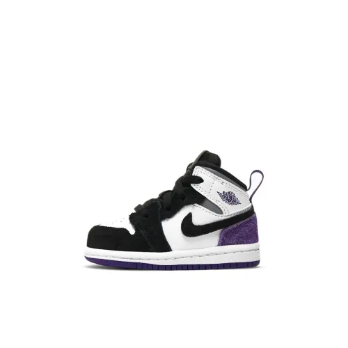 Jordan Air Jordan 1 MID SE MID Топ Баскетбольные кроссовки Черный белый фиолетовый Для малышей и детей младшего возраста