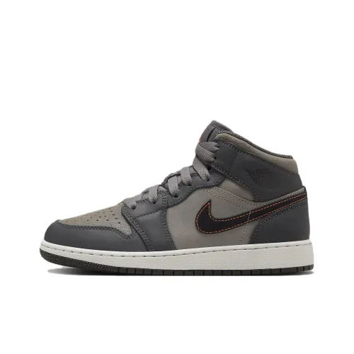 Jordan Air Jordan 1 Slip-resistant MID Топ Детские Скейтбординги Серый Подростки