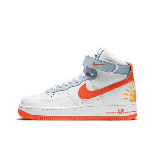 Nike Air FORCE 1 Be Kind Амортизация Износостойкий Высокий Топ Детские Скейтбординг Белый Синий и Оранжевый