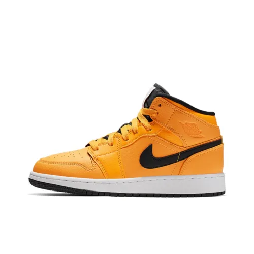 Jordan Air Jordan 1 MID Устойчивый к истиранию MID Топ Детские Баскетбольные кроссовки Желтые