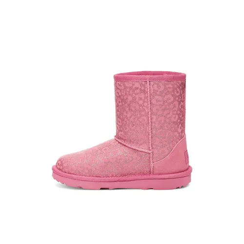 UGG CLASSIC II Блестящий розовый Леопард Детский Хлопок Ботинки Детские Возраст 3-7 лет Дикая ягода