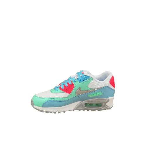 Nike Air Max 90 Амортизация Износостойкий Низкий Топ Детские Беговые Кроссовки Сине-зеленый Белый для Детей 3-7 лет