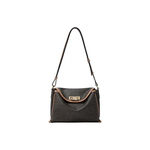 FION Импортный Покрытый холст Сумка через плечо Сумка на плечо Средняя Большая Женская Кофейная и Верблюжая