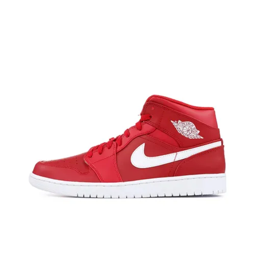 Jordan Air Jordan 1 MID Топ Детские Баскетбольные Кроссовки Красно-белые Подростки