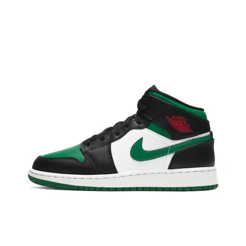 Jordan Air Jordan 1 MID Устойчивый к истиранию MID Топ Детские Баскетбольные кроссовки Черный Зеленый