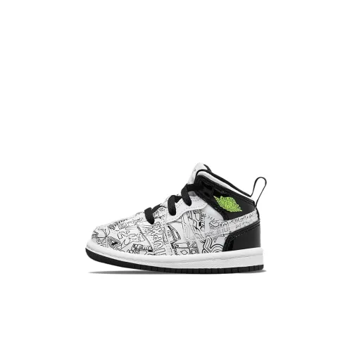 Jordan Air Jordan 1 MID SE Нижняя юбка Устойчивая к истиранию MID Топ Обувь для малышей Белый черный Infant And Toddler