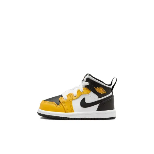 Jordan Air Jordan 1 MID Топ Обувь для малышей Белый черный желтый Infant And Toddler