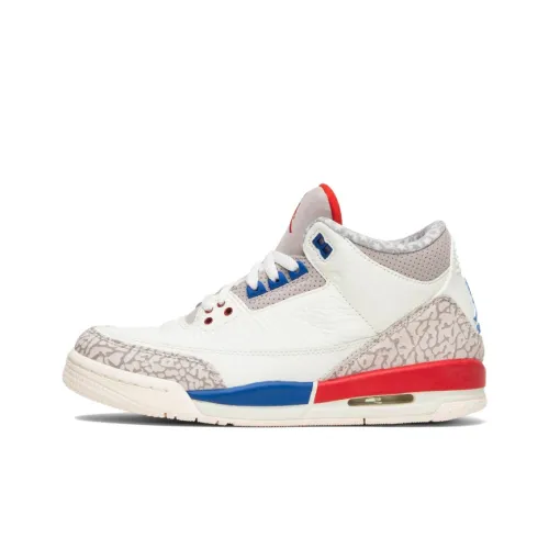 Jordan Air Джордан 3 Амортизация Износостойкий Низкий Топ Детские Баскетбольные Кроссовки Белый Красный Синий