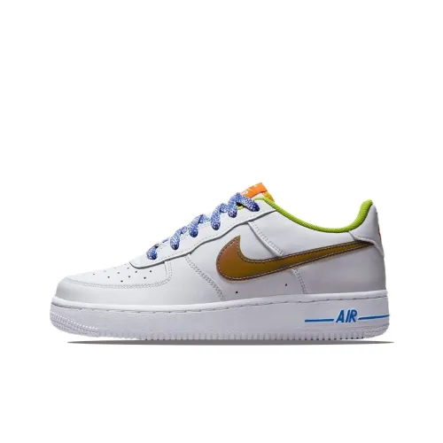 Nike Air FORCE 1 Устойчивый к истиранию Низкий Топ Детские Скейтбординг Белый Зеленый Синий