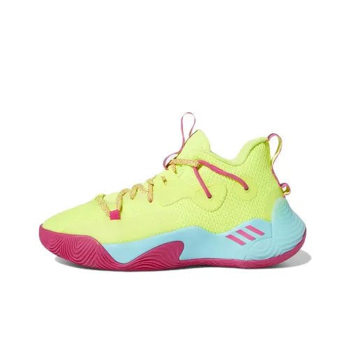 Adidas Harden Stepback 3 J Устойчивый к истиранию MID Топ Детские Баскетбольные кроссовки Неоново-желтый Подростки