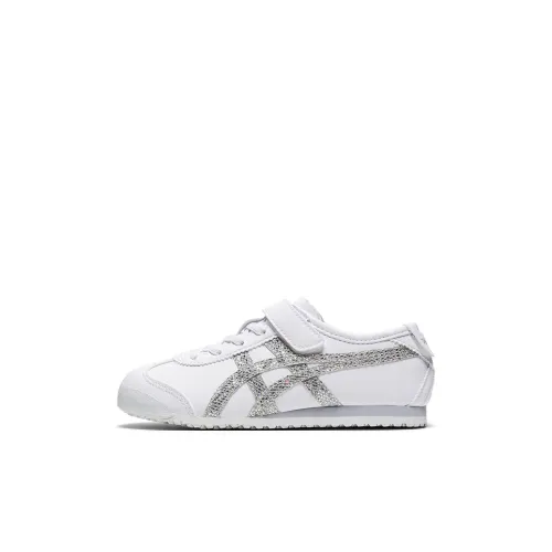 Onitsuka Tiger Конфетный цвет GLITTERMEXICO 66 Низкий Топ Детская Беговая Обувь Белый Серебряный для Детей 3-7 лет