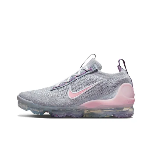 Nike VaporMax 2021 Flyknit Low Топ Детские Беговые Кроссовки Серый Розовый Подростки