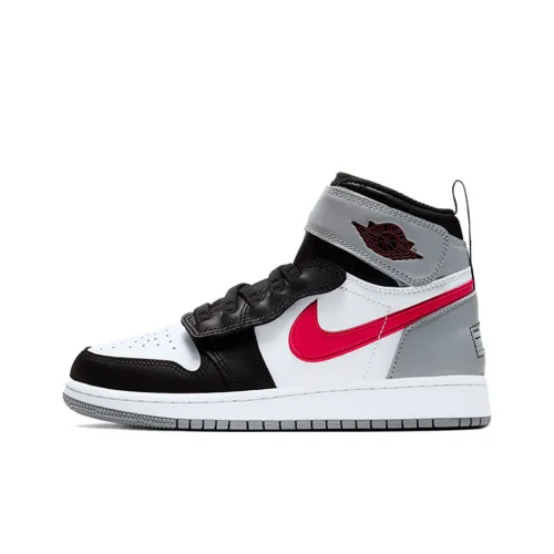 Jordan Air Jordan 1 High FlyEase Нижняя юбка Устойчивая к истиранию Высокий Топ Детские Баскетбольные кроссовки Серый Красный