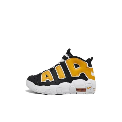 Nike Air More Uptempo Slip-Resistant Амортизация And Дышащий MID Топ Детские Баскетбольные Кроссовки Черный Желтый Kids