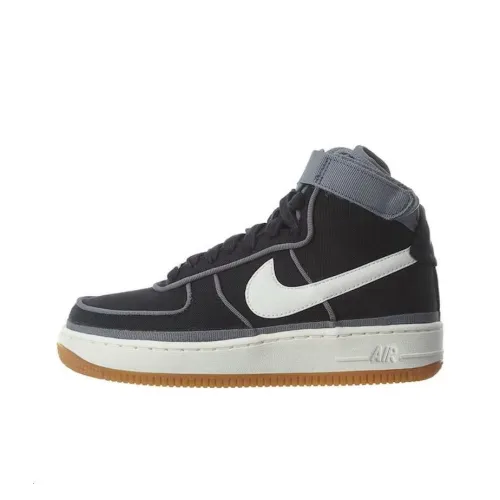 Nike Air Force 1 Амортизация Износостойкий MID Топ Детские Скейтбординги Черный Серый Подростки