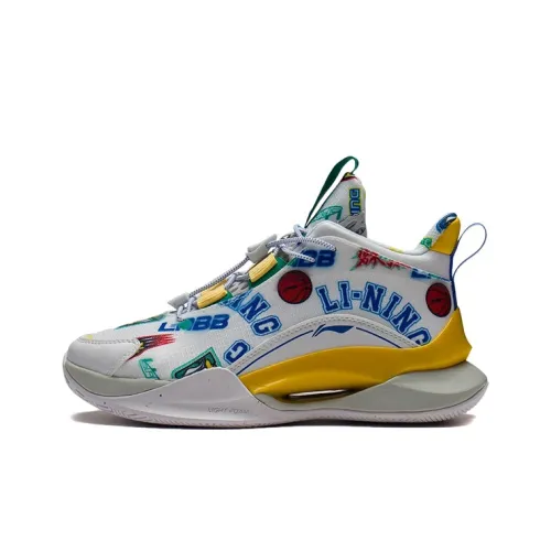 LINING YOUNG Pioneer Spirit TEAM 4,0 Устойчивый к истиранию Дышащий MID Топ Детские Баскетбольные кроссовки Белый Зеленый