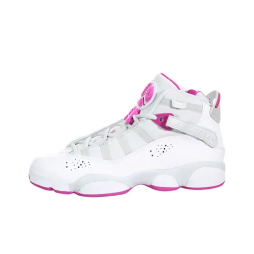 Jordan Air Jordan 6 Кольца Six Корона Король Нижняя юбка Резистентные амортизаторы Высокий Топ Детские баскетбольные кроссовки Розово-белый