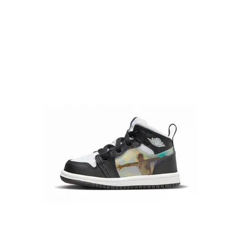 Jordan Air Jordan 1 MID 'Hologram' Alt Slip-Resistant Abrasion-Resistant MID Топ Обувь для малышей Черный Белый