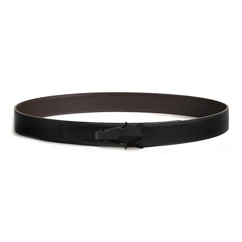 HERMES Телячья кожа Металл Кожаные ремни Мужской Черный Серый Ширина 3,2 см