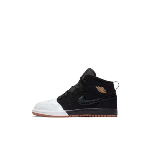 Jordan Air Jordan 1 MID 'Dipped Палец' MID Топ Детские Баскетбольные Кроссовки Черный Белый Золото Детские Возраст 3-7 Лет