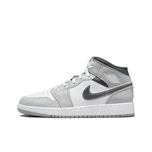 Jordan Air Jordan 1 MID Устойчивый к истиранию MID Топ Детские Баскетбольные кроссовки Серый