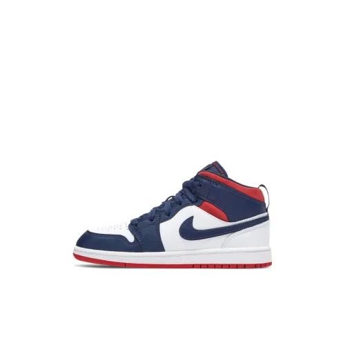 Jordan 1 MID SE MID Топ Детские баскетбольные кроссовки Красный синий белый для детей 3-7 лет