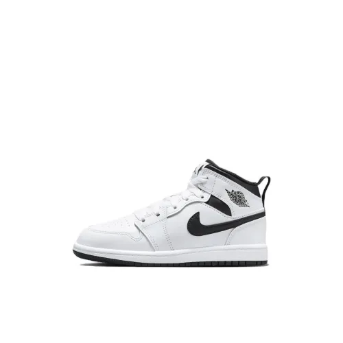 Предшкола Jordan Air Jordan 1 Slip-resistant Shock Absorbers MID Топ Детские Скейтбординги Белый Черный