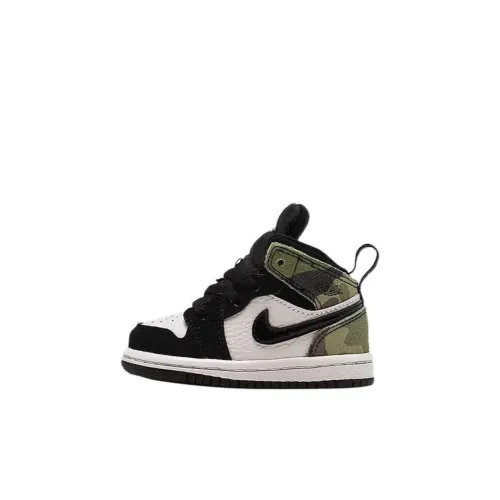 Jordan Air Jordan 1 MID SE Slip-resistant Abrasion-resistant High Top Обувь для малышей Белый Зеленый Infant и Toddler