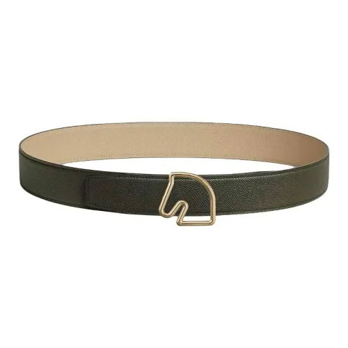 HERMES Телячья кожа Кожаные ремни Мужской Серый Зеленый Бежевый Ширина 3,8 см