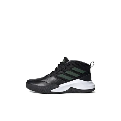Adidas OwnTheGame Широкий Slip-Resistant MID Топ Баскетбольные кроссовки Черный Серый Белый для детей 3-7 лет