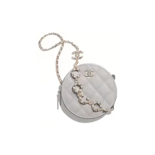 CHANEL Сумка из коровьей кожи круглой формы сумка через плечо женская серая