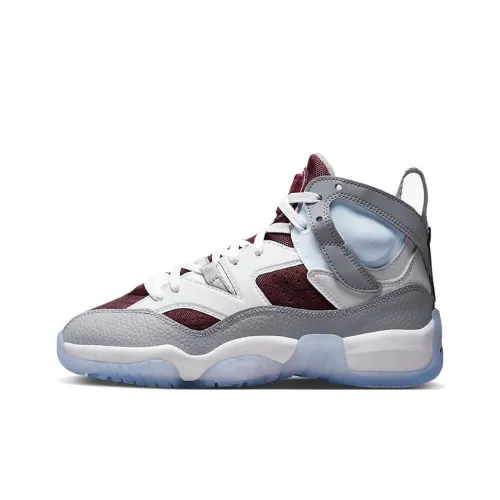 Jordan Jumpman Два Trey Slip Resistant Abrasion Resistant High Top Детские баскетбольные кроссовки Белый Серый Подростки