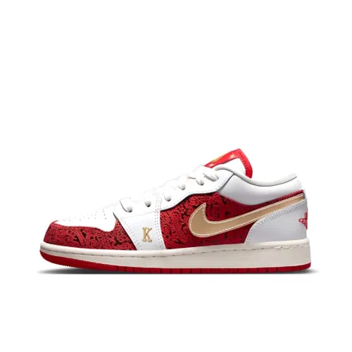 Jordan Air Jordan 1 Low SE 'Spades' Аbrasion Resistant Низкий Топ Детские Баскетбольные Кроссовки Белый Красный