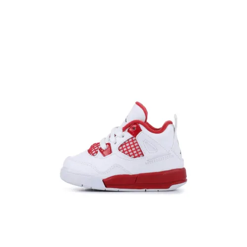 Jordan Air Джордан 4 Ретро Нескользящий Легкий Низкий Топ Обувь для малышей Белый Красный Infant And Toddler