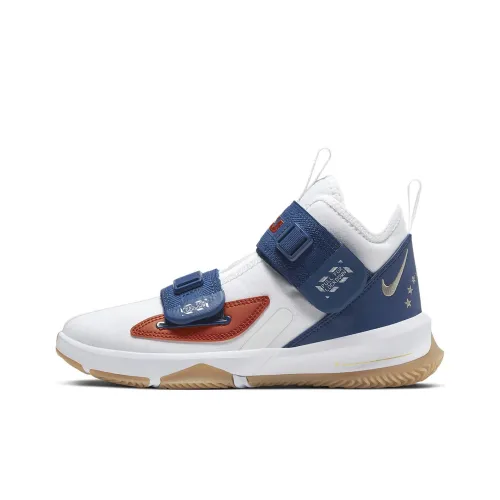 Nike Zoom Soldier 13 LA Амортизация Износостойкие Высокие Баскетбольные Кроссовки для Игры Белый Синий Подростки