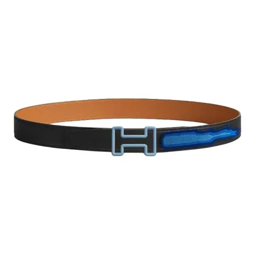 HERMES Телячья кожа Кожаные ремни Мужской Черный Коричневый Ширина 3,2CM