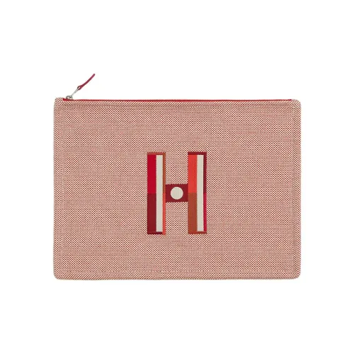 HERMES Хлопок Хранение Сумка Клатч Большой Женский Оранжевый и Малиновый Красный