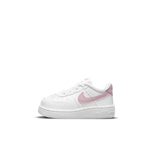 Nike Air Force 1 Slip-resistant Амортизация Устойчивость к истиранию Низкий топ Обувь для малышей Белый Розовый