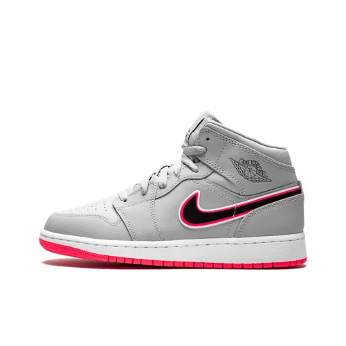 Jordan Air Jordan 1 MID Wolf GREY Racer Розовый черный MID Топ Детские баскетбольные кроссовки Серо-розовый