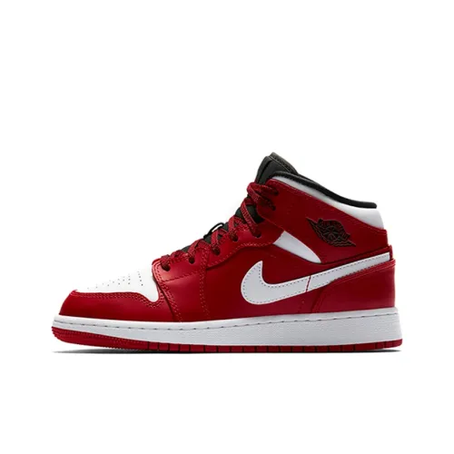 Jordan Air Jordan 1 MID Устойчивый к истиранию MID Топ Детские баскетбольные кроссовки Белый Красный Подростки