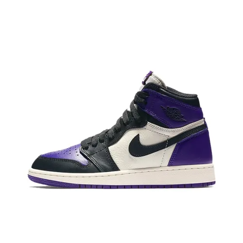 Jordan 1 Ретро High Court Фиолетовый Slip-resistant High Top Детские баскетбольные кроссовки Black Purple