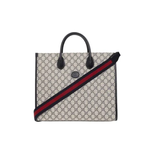 GUCCI Canvas с кожаными вставками тоут сумка для покупок сумка через плечо сумка среднего размера унисекс синий бежевый