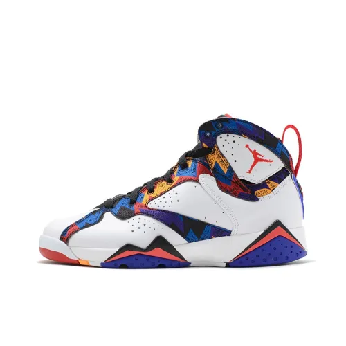 JORDAN 7 Ретро NOTHING But Net Противоскользящие амортизаторы Высокие детские баскетбольные кроссовки Белый Синий Подростки