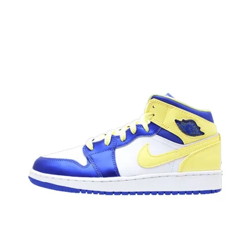 Jordan Air Jordan 1 MID Белый черный Hyper Розовый MID Топ Детские Баскетбольные кроссовки Белый и синий цвет Подростки