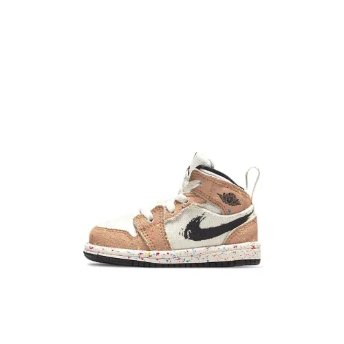 Jordan Air Jordan 1 Splatter MID Топ Обувь для малышей Белый черный коричневый Infant And Toddler