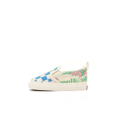 Vans Slip On Series Классический Eco Theory Velcro Низкие Скейтборд Кроссовки Белый Синий Зеленый Младенец и Малыш