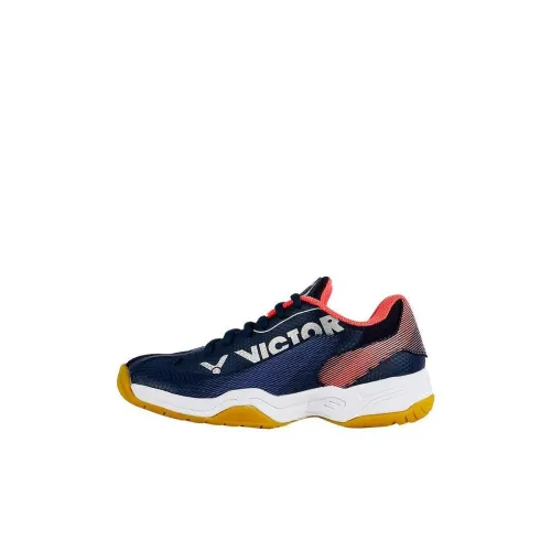 Victor Slip-Resistant Амортизация Устойчивость к износу Дышащая Низкий Топ Бадминтон Обувь Темно-Синий Коралловый Красный Детский