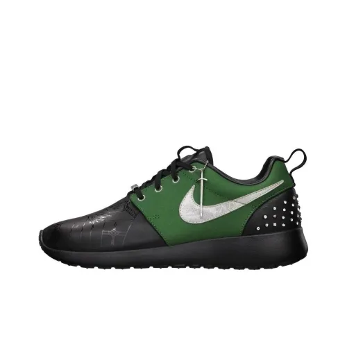 Nike Roshe Run Slip-Resistant Abrasion-Resistant Low Top Детская Беговая Обувь Черная Зеленая Подростковая