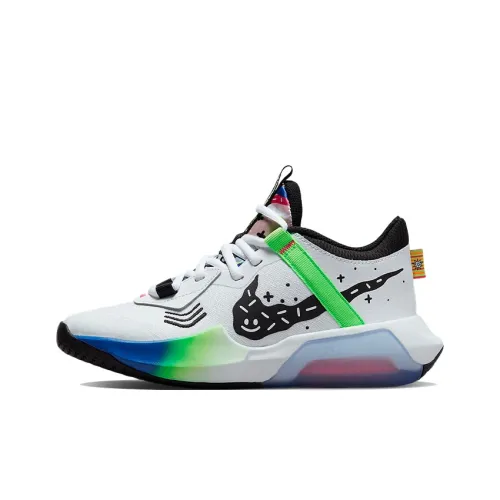 Nike Slip Resistant Shock Absorbers с антискользящими свойствами и устойчивыми к истиранию низкие детские баскетбольные кроссовки белого и зеленого цвета