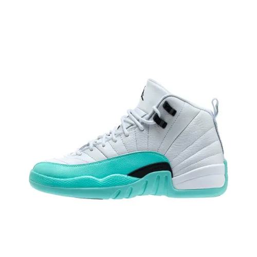 Jordan Air Джордан 12 Ретро Свет Аква Нижняя юбка Резистентные амортизаторы Высокий топ Детские баскетбольные кроссовки Бело-голубой